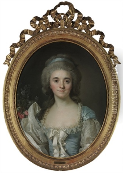 Portrait Of Comtesse De Provence (1753-1810), Half-length, In A Turquoise Dress With White Lace Trim And Ribbon Oil Painting - Joseph-Siffred Duplessis