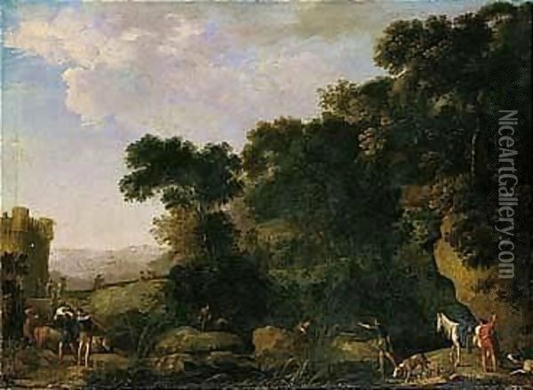 A Southern Landscape With Fishermen Oil Painting - Herman Van Swanevelt