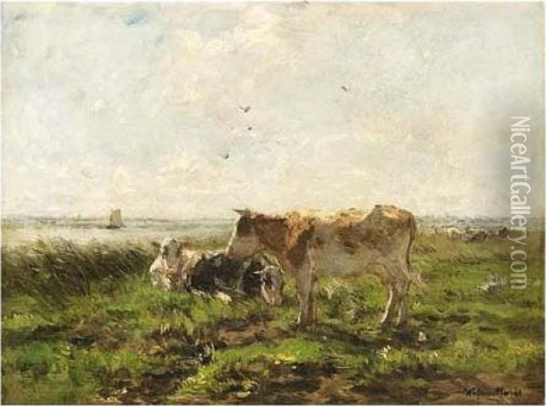 Cows In A Polder Landscape Oil Painting - Willem Maris