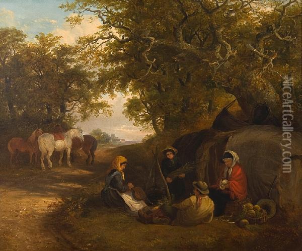 A Gypsy Encampment Oil Painting - Thomas Smythe