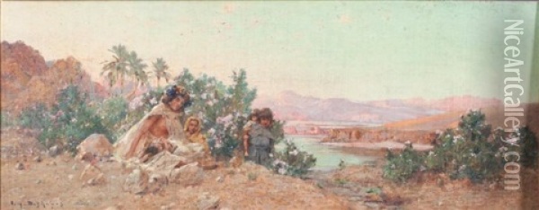 Le Repos Des Femmes Au Bord De La Riviere Oil Painting - Eugene F. A. Deshayes