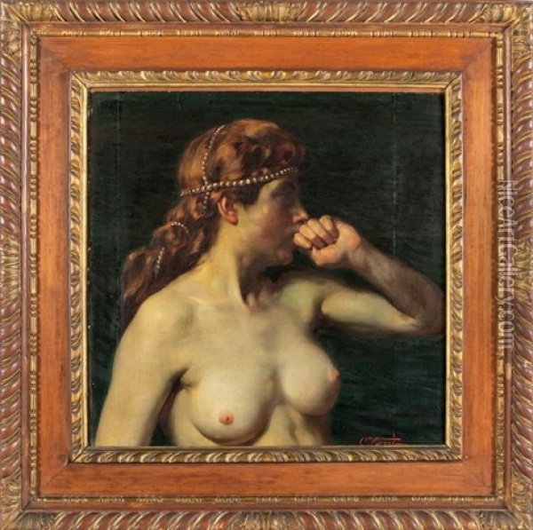Odalisca Tentatrice Con Perle Tra I Capelli Oil Painting - Cesare Viazzi