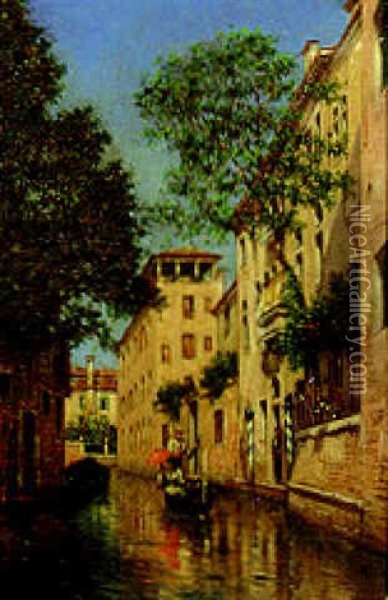A Venetian Backwater Oil Painting - Charles Clement Calderon