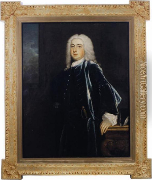 Portrait Of A Gentleman In A Blue Coat And A Wig Oil Painting - Joseph Highmore