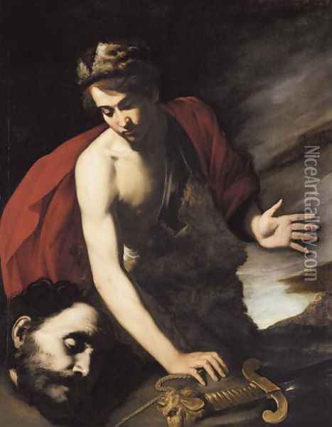 David with the Head of Goliath, c.1630 Oil Painting - Massimo Stanzione