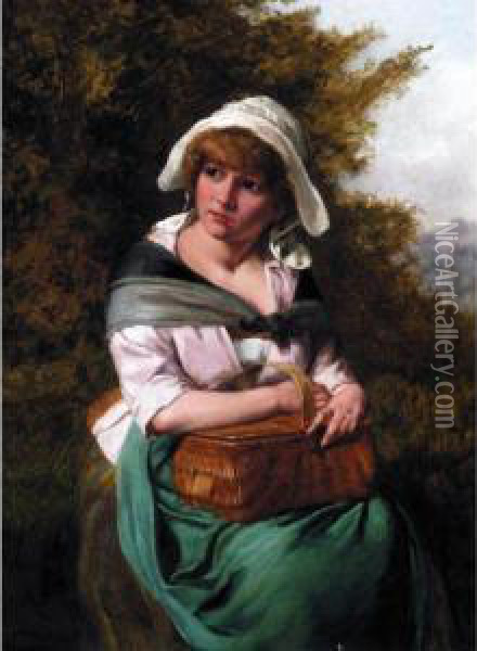 Young Girl Seated With A Basket Oil Painting - Valentin Walter Bromley