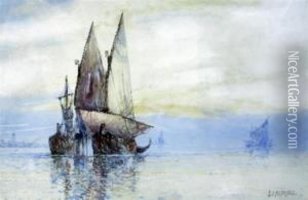 Boats Off Venice Oil Painting - Frederick James Aldridge