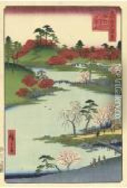 Open Garden, Hachiman Shrine Oil Painting - Utagawa or Ando Hiroshige