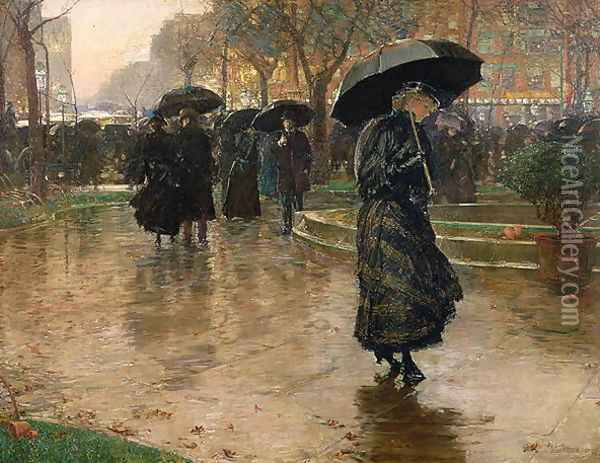 Rain Storm, Union Square, 1890 Oil Painting - Childe Hassam