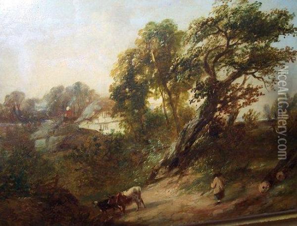 Cattle On A Path Oil Painting - Edward O. Bowley