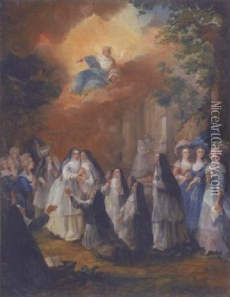 Nuns Witnessing A Miracle Oil Painting - Jean-Frederic Schall