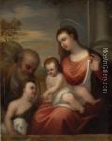 The Holy Family With Saint John The Baptist Oil Painting - Francesco Albani