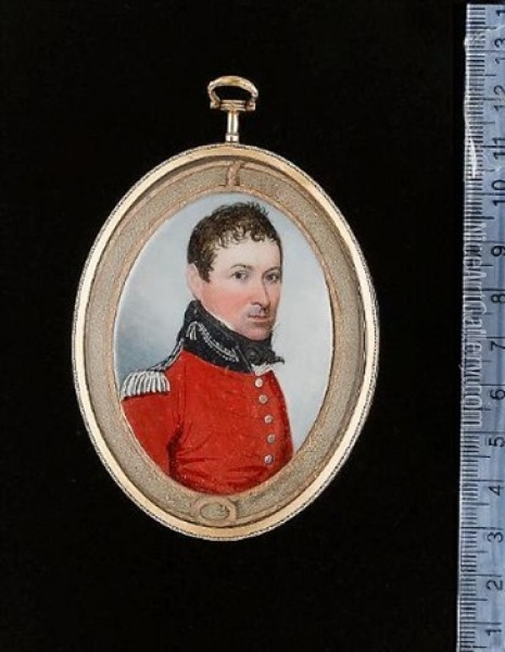 A Staff Officer, His Scarlet Coat With Dark Blue Collar Embroidered In Silver And A Similarly Coloured Epaulette Oil Painting - Frederick Buck