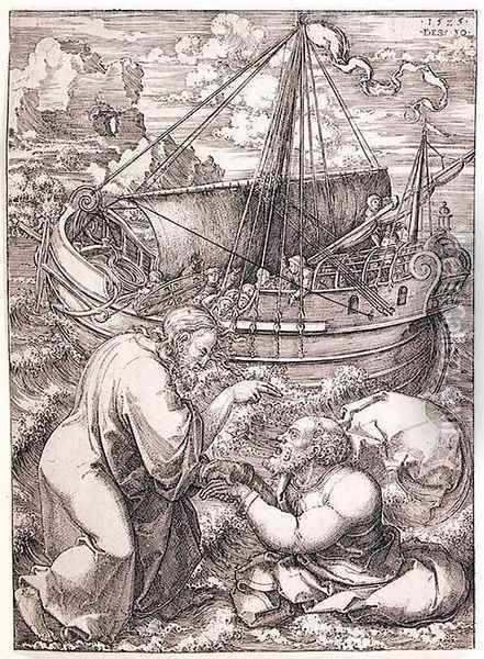 Christ Rescuing St Peter from the Sea 1525 Oil Painting - Dirck Jacobsz. Vellert