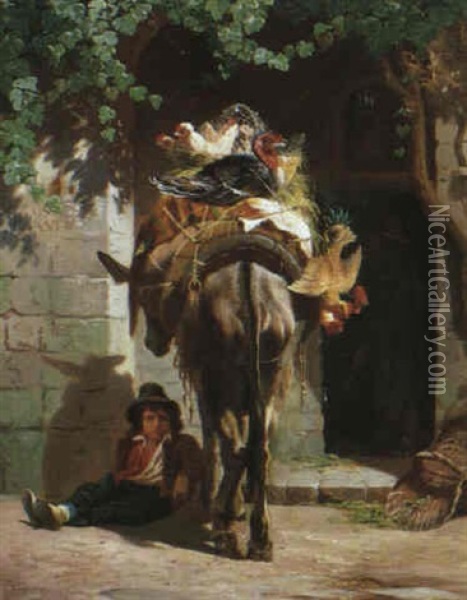 Honsekraemmere, Rom Oil Painting - Adolf Heinrich Mackeprang