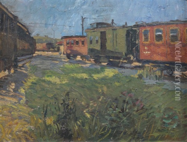 Zuge Am Stuttgarter Bahnhof Oil Painting - Hermann Pleuer