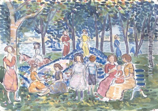 Playtime At Salem Park, Massachusetts Oil Painting - Maurice Brazil Prendergast