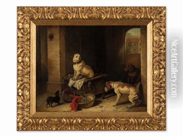 Four Dogs Oil Painting - Jan Mortel