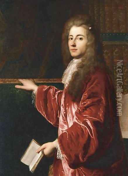 Portrait of H. Bernard de Roqueleyne, the Baron de Longepierre (1659-1721), three-quarter-length, in a red coat and white cravatte Oil Painting - Francois de Troy