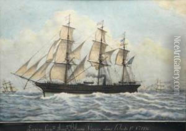 Le Trois Mats Europe, Capitaine Auguste Blanc, Voyage Dans L'inde Oil Painting - Francois Geoffroy Roux