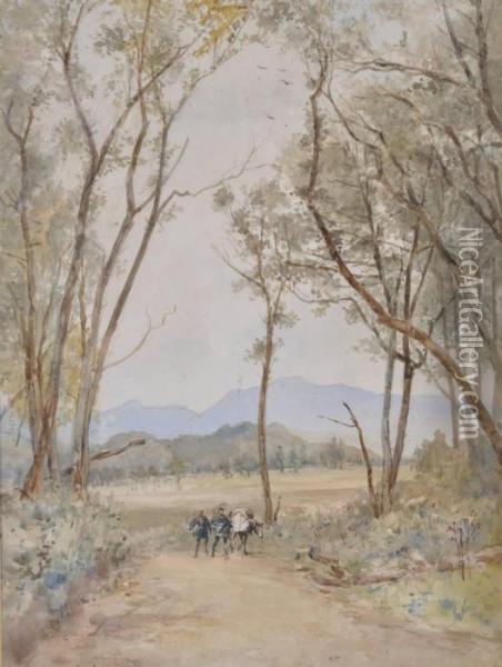 Travellers On A Japanese Country Road Oil Painting - John Varley
