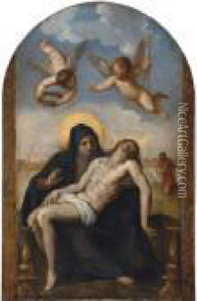 The Pieta, A View Of Venice Beyond Oil Painting - Acopo D'Antonio Negretti (see Palma Giovane)