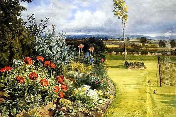 A Garden Border by a Tennis Court Oil Painting - Olive Wheeler Smith