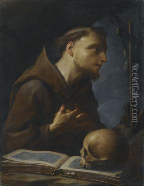 Saint Francis At Prayer Before The Crucifix Oil Painting - Francesco Trevisani