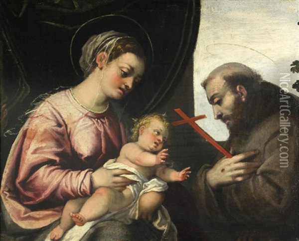 Virgin And Child With Saint Francis Oil Painting - Andrea (Andrea Vicentino) Michieli