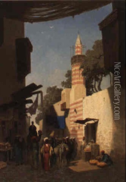 Rue Passante Au Caire Oil Painting - Charles Theodore (Frere Bey) Frere