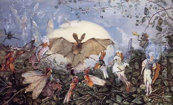 Fairy Hordes Attacking A Bat Oil Painting - John Anster Fitzgerald