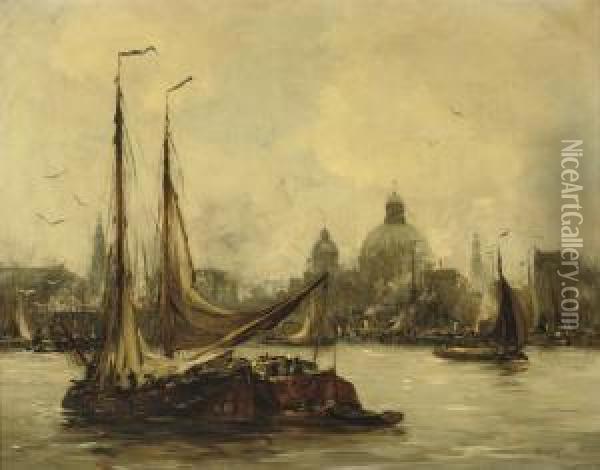 Amsterdam Seen Towards The South From The Ij Oil Painting - Hobbe Smith