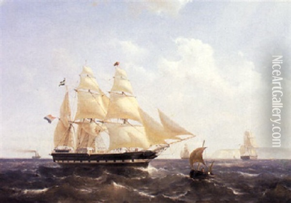 A Three Master At Sea Oil Painting - Mauritz Frederick Hendrick de Haas
