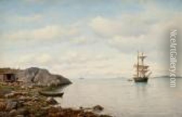Sailing Ship Near The Shore Oil Painting - Oskar Conrad Kleineh