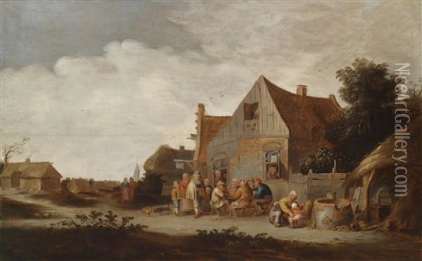 Dorfstrasse Mit Bauern Vor Einer Taverne Oil Painting - Pieter de Bloot