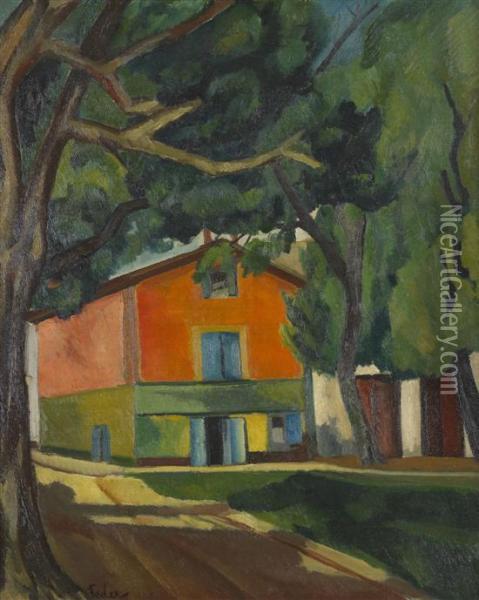 Paysage A La Maison Oil Painting - Adolphe Feder