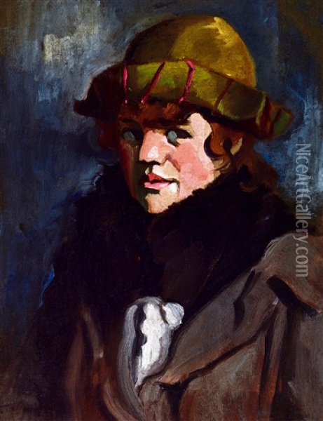 Girl In A Hat Oil Painting - Istvan Farkas