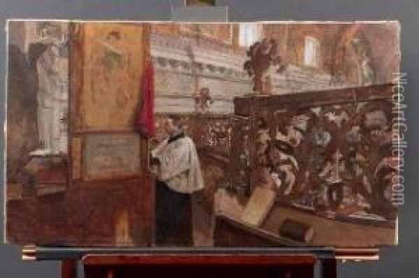 L'organista Oil Painting - Luigi Serra