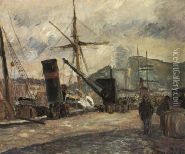 Bateau A Vapeur, Rouen Oil Painting - Camille Pissarro