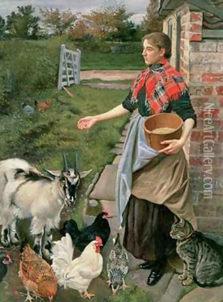 Feeding the Chickens Oil Painting - William Edward Millner