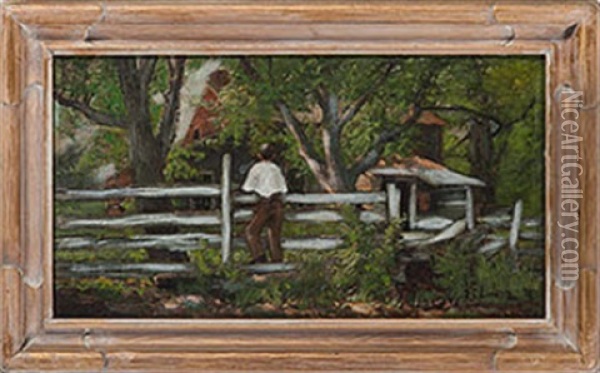 Barn Among The Trees Oil Painting - Thomas Corwin Lindsay