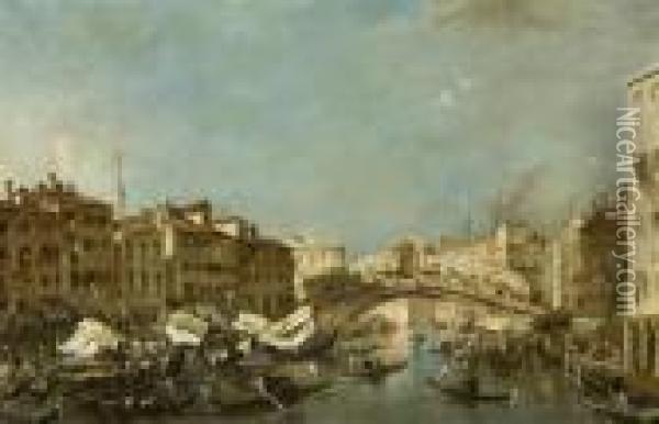 View Of Venice With The Rialto Bridge Oil Painting - Francesco Guardi
