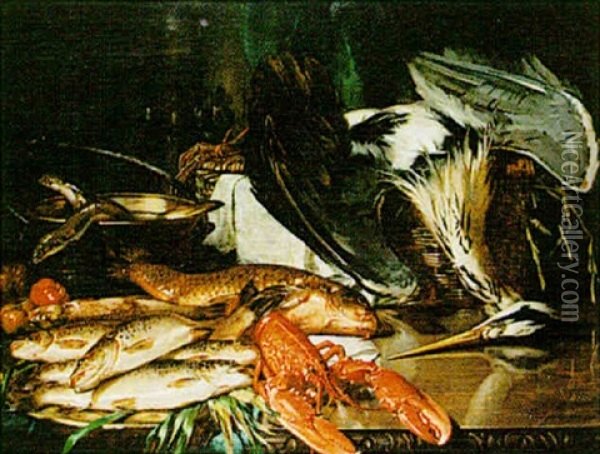 Still Life With Dead Game And Fish Oil Painting - Richard Willes Maddox