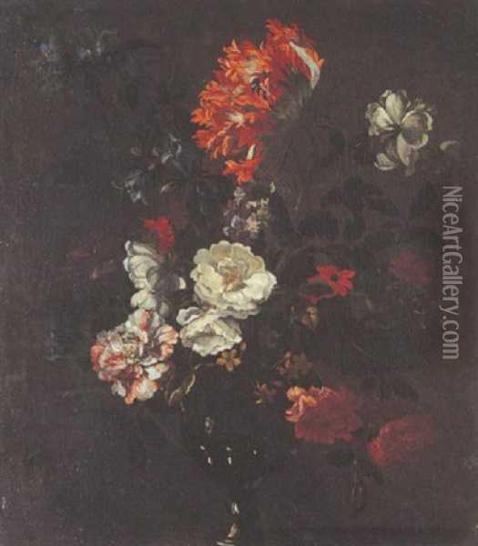 Nature Morte Au Vase De Fleurs Sur Un Entablement Oil Painting - Pieter Casteels III