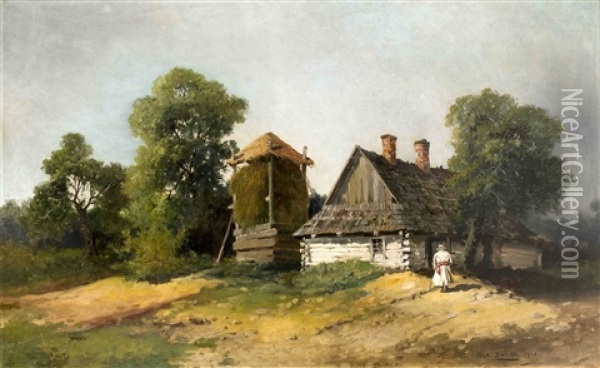 Landschaft Mit Heuschober Und Bauernkate Oil Painting - Wladyslaw Boncza-Rutkowski