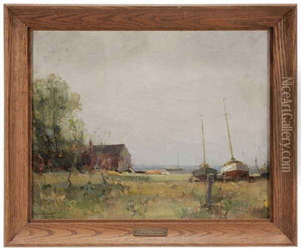 The Boat Shop At Bellport, Long Island, New York Oil Painting - Walter Granville-Smith