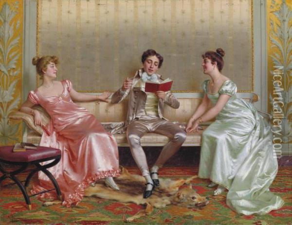 The Reading Oil Painting - Vittorio Reggianini