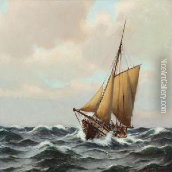 Seascape, Rough Weather Oil Painting - Johann Jens Neumann