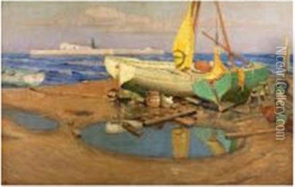 Vieilles Barques Dans La Lagune De Venise Oil Painting - Vettore Zanetti-Zilla
