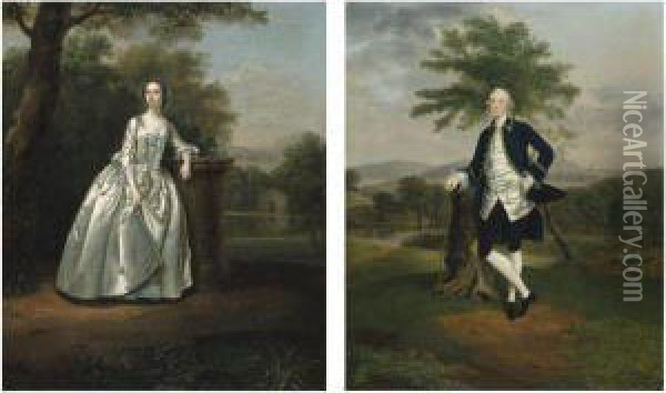 Portrait Of Edward Travers Of Trefalyn House; And Ursula, His Wife Oil Painting - Arthur Devis